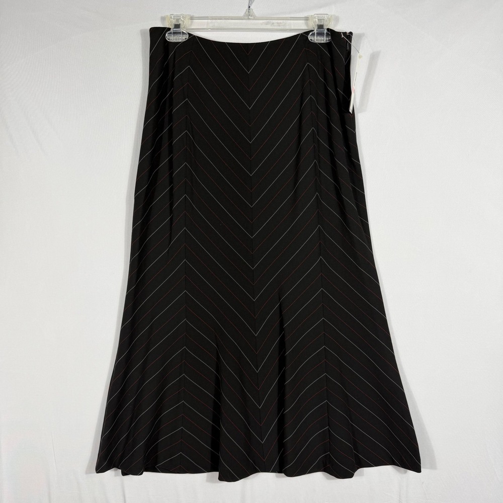 Vtg 90s‎ Y2K David Brooks Black Chevron Pinstripe A-Line Midi Skirt Size 10 NWT
